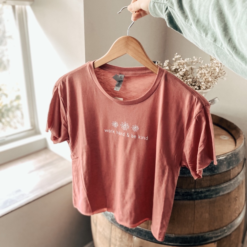 work hard & be kind l raw hem tee